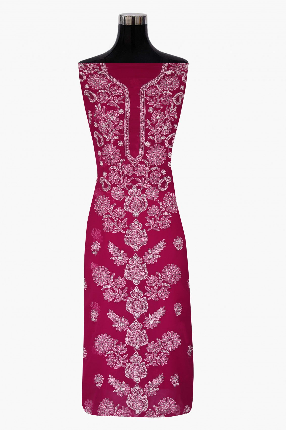 Ada Hand Embroidered Magenta Georgette Lucknowi Chikankari Unstitched Suit Piece A211245