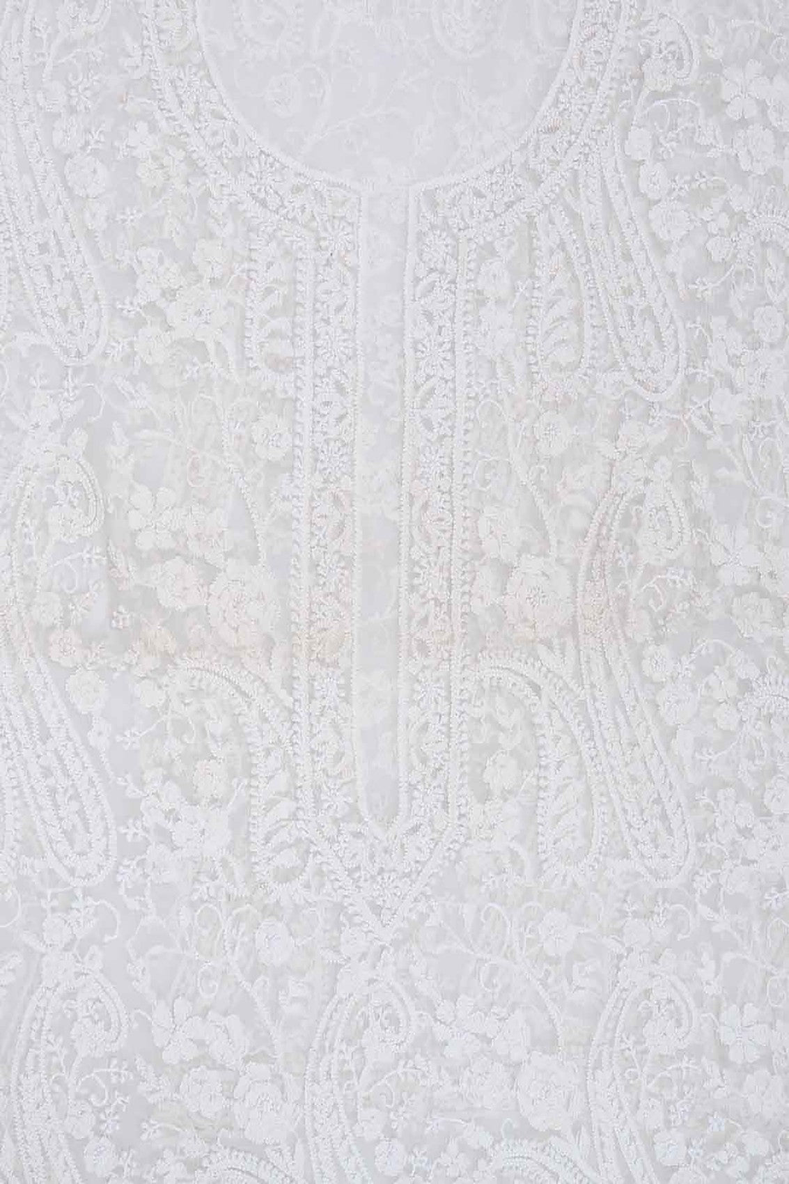 Ada Hand Embroidered White Chiffon Lucknowi Chikankari Unstitched Kurta Piece A94869