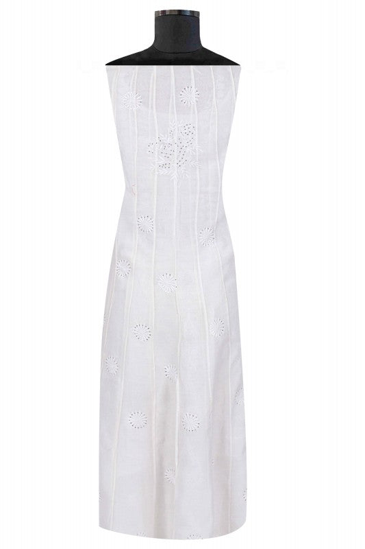 Ada Hand Embroidered White Chanderi Lucknowi Chikankari Semi-Stitched Anarkali Kurta Piece With Muqaish Work A609248