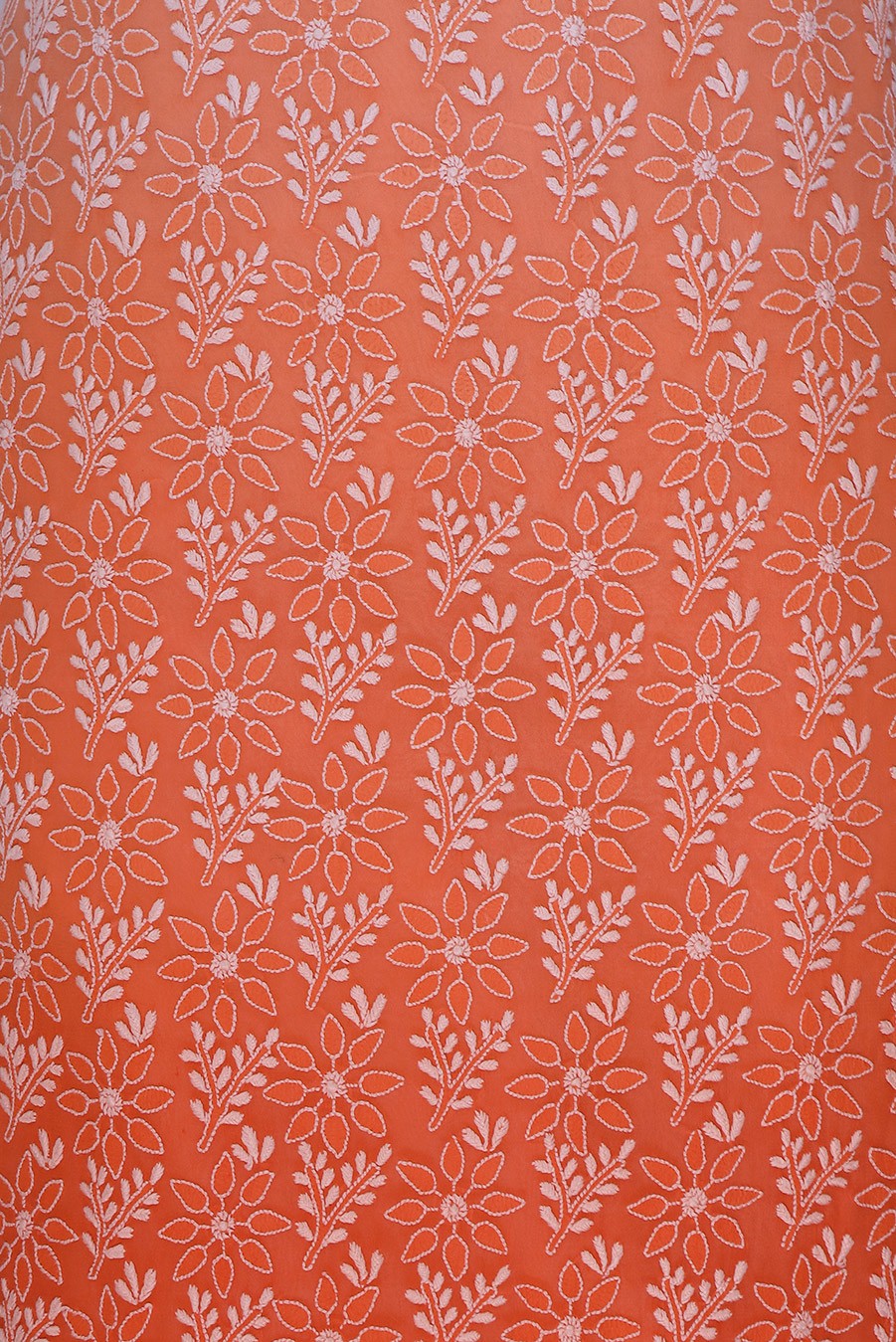 Ada Hand Embroidered Peach/Orange Shaded Pure Georgette Lucknowi Chikan Unstitched Suit Piece A37009