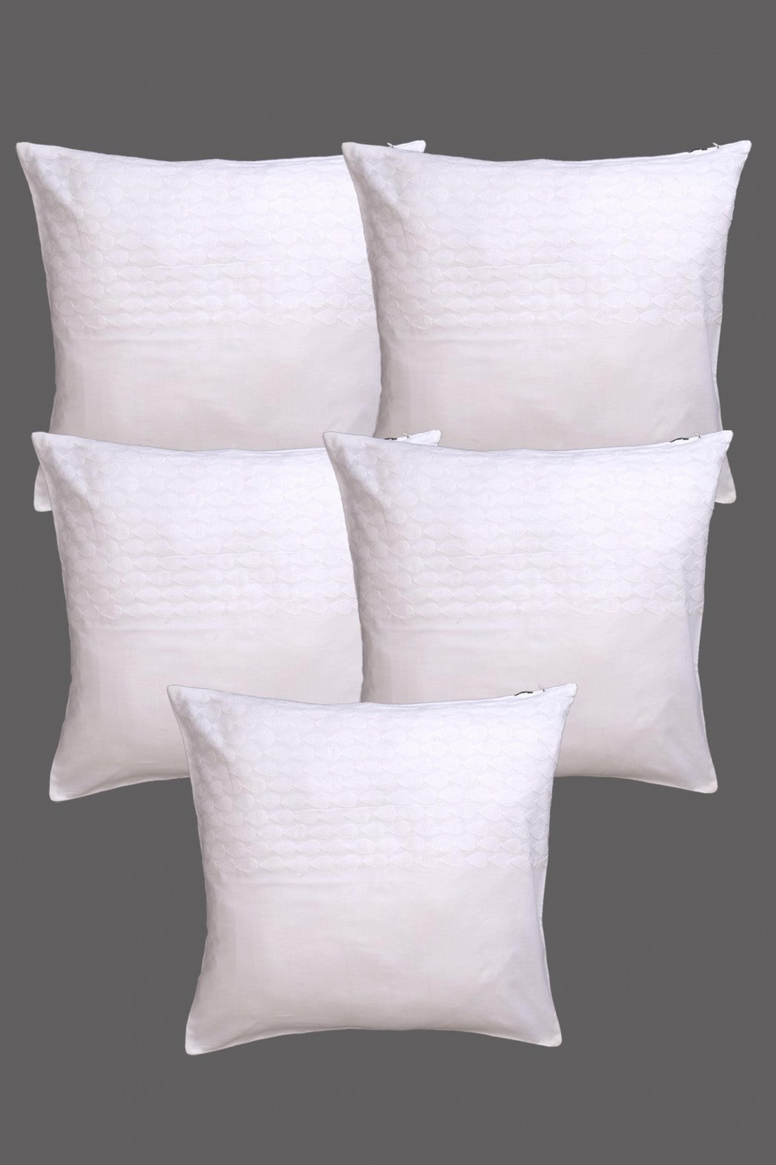 Ada Hand Embroidered White Cotton Lucknowi Chikankari Cushion Cover Set Of 5 A422674