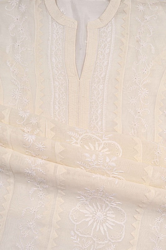 Ada Hand Embroidered Off White Chanderi Lucknowi Chikankari Semi-stitched Kurta Dupatta Set A615490