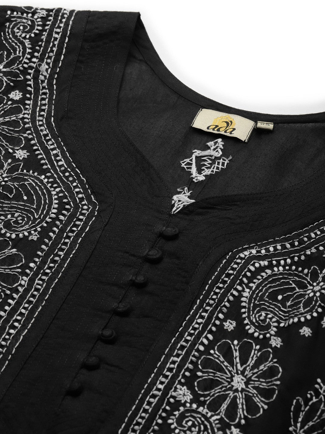 Ada Hand Embroidered Black Cotton Lucknowi Chikankari Straight Kurta A263293