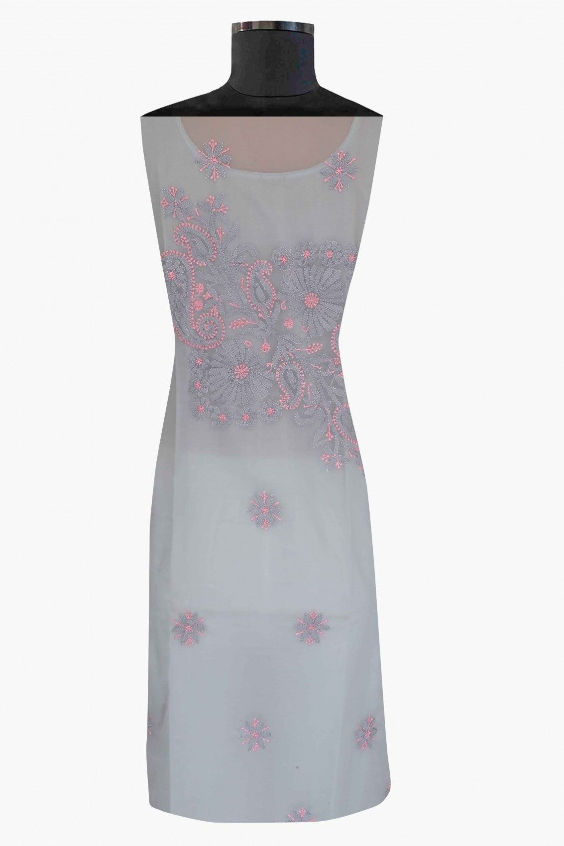 Ada Hand Embroidered Grey Georgette Lucknowi Chikan Unstitched Suit Piece A211184