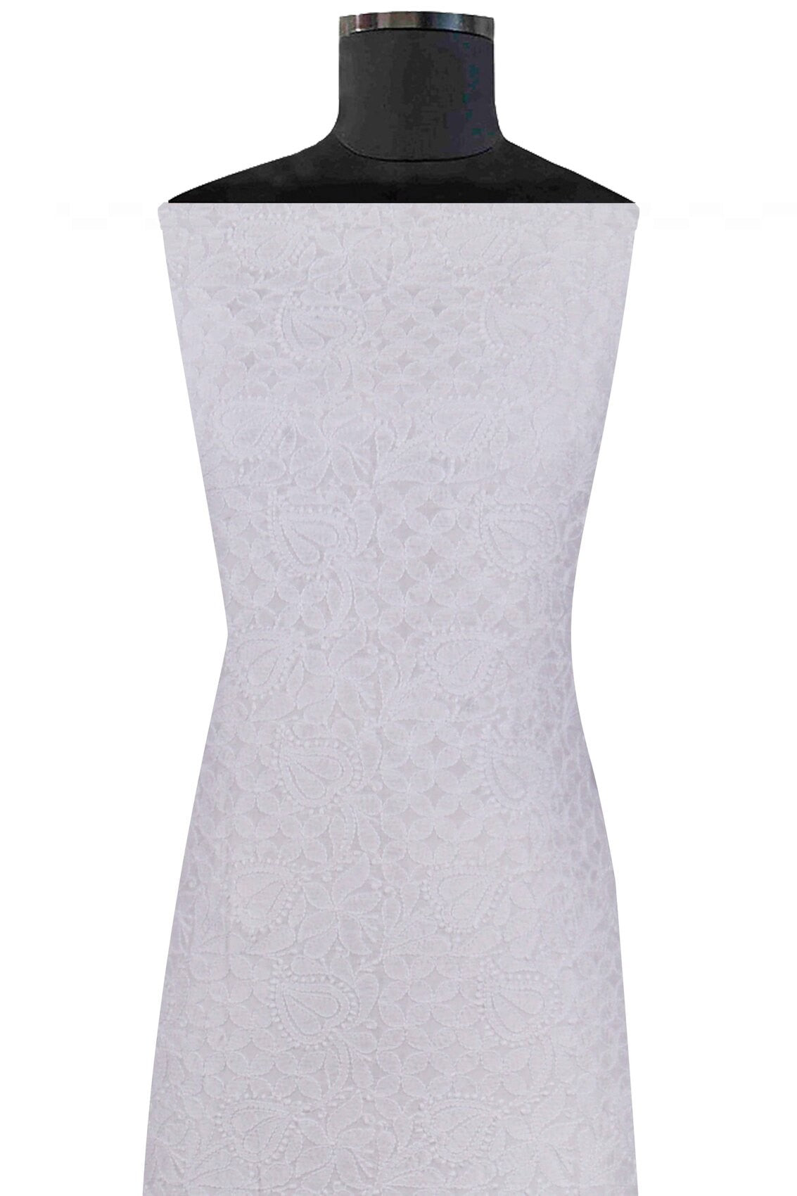 Ada Hand Embroidered White Silk Lucknowi Chikankari Unstitched Kurta Dupatta Set 01A58767