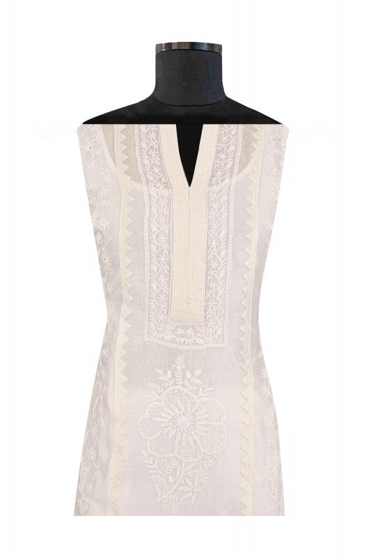 Ada Hand Embroidered Off White Chanderi Lucknowi Chikankari Semi-stitched Kurta Dupatta Set A615490