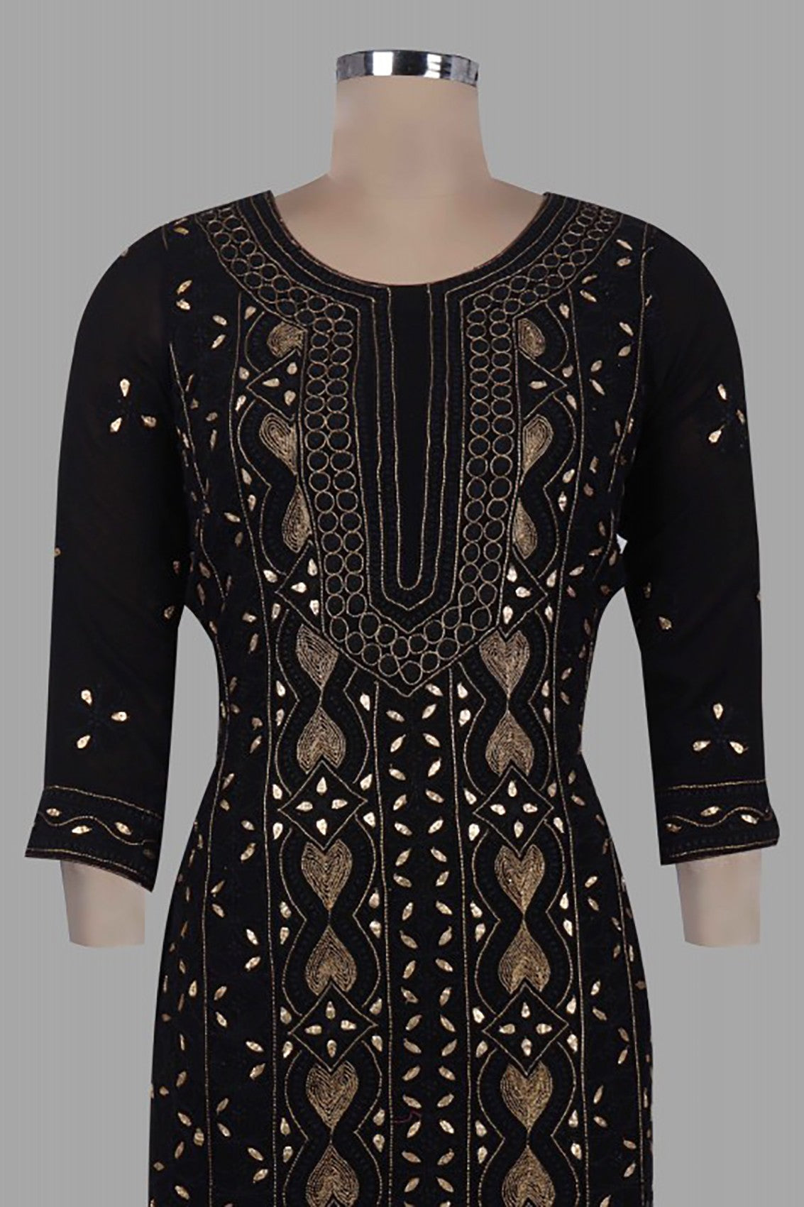 Ada Hand Embroidered Black Georegette Lucknowi Chikankari Unstitched Kurta Dupatta Set with Zari Work A607105
