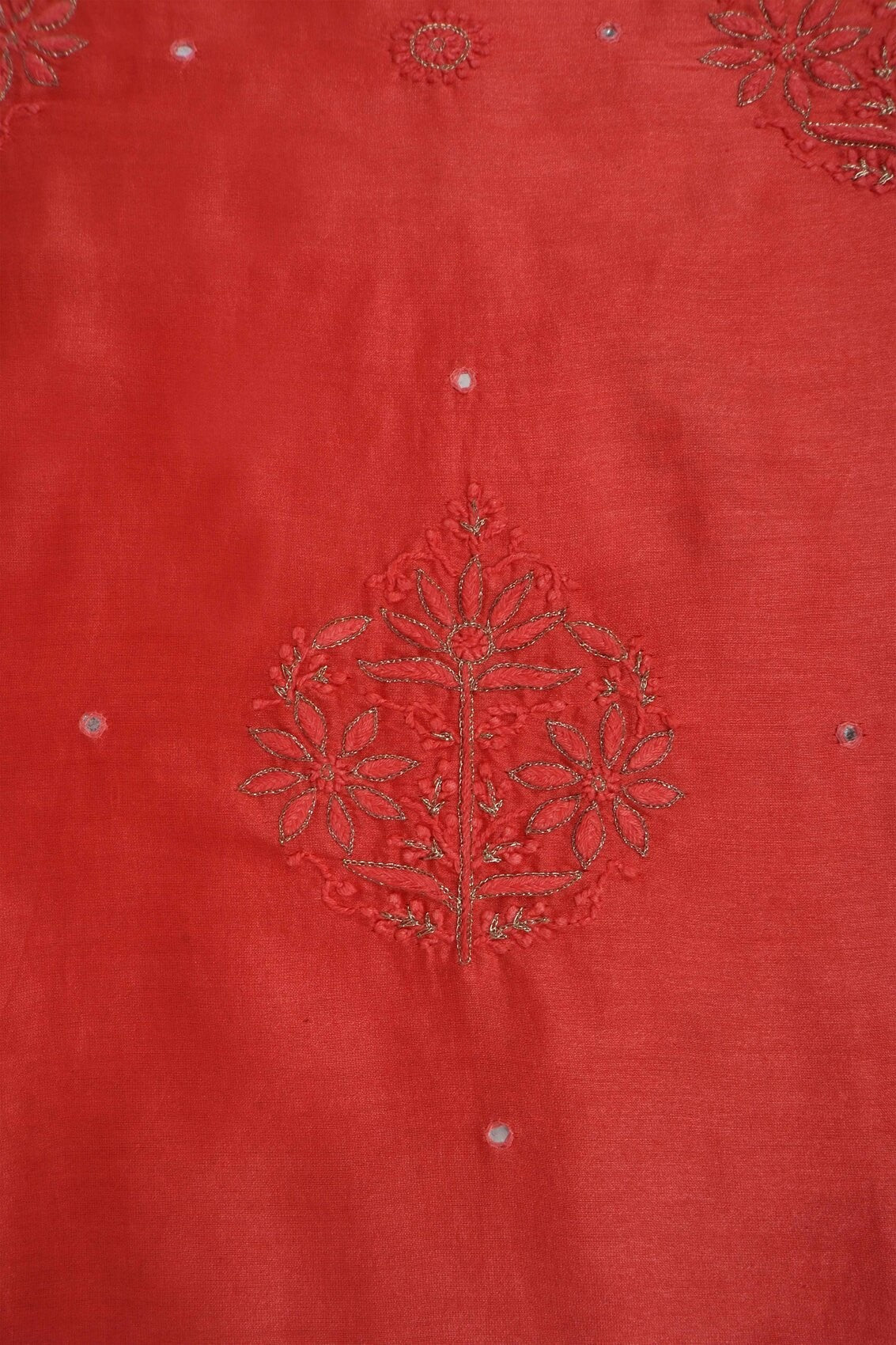 Ada Hand Embroidered Dark Peach Chanderi Lucknowi Chikankari Unstitched Kurta Dupatta Set With Zari Work 01A133827