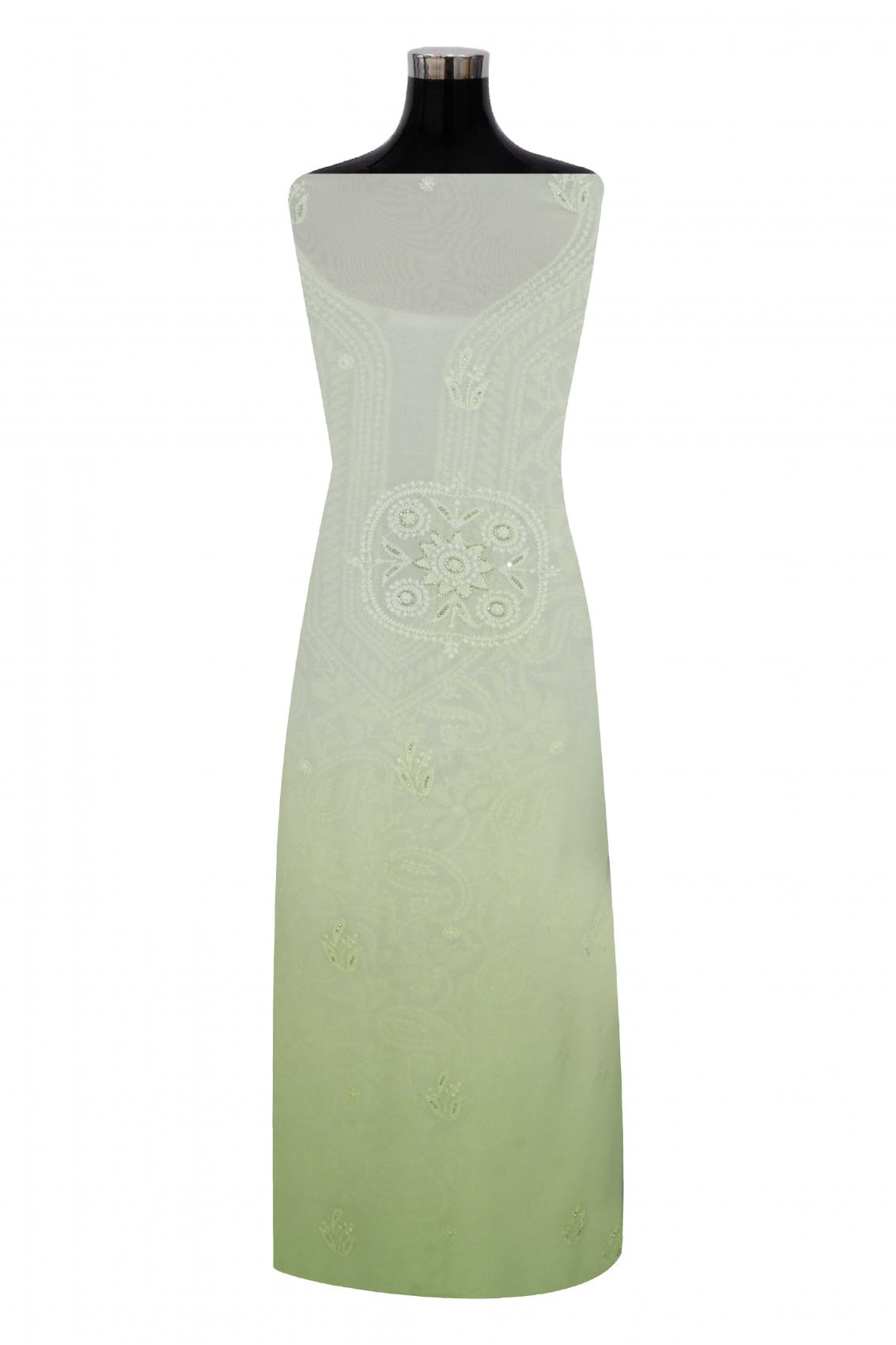 Ada Hand Embroidered Mint Green & Green Ombre Shade Georgette Lucknowi Chikankari Unstitched Kurta Dupatta Set With Cutdana Work 01A255322