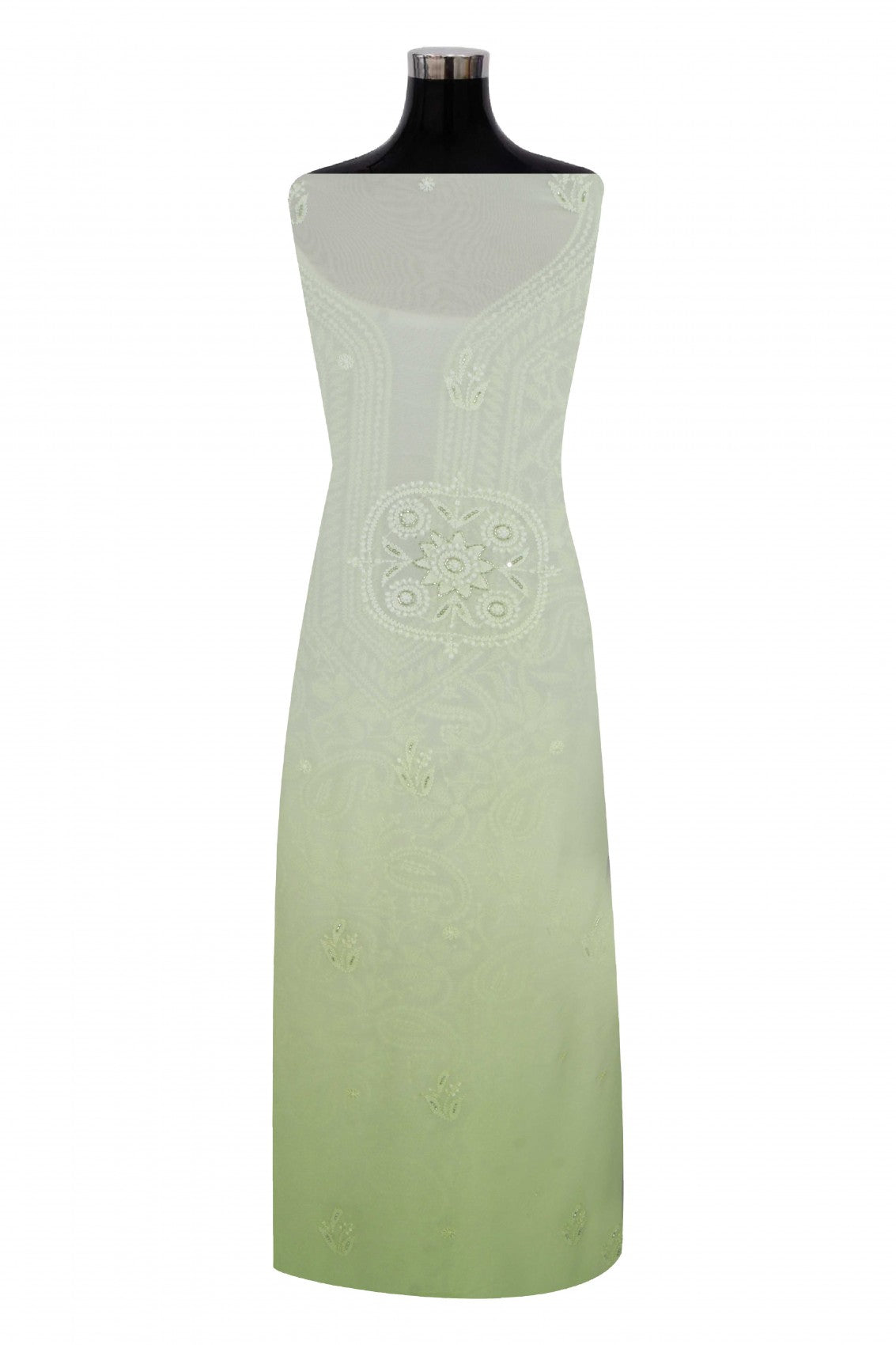 Ada Hand Embroidered Mint Green & Green Ombre Shade Georgette Lucknowi Chikankari Unstitched Kurta Dupatta Set With Cutdana Work 01A255322