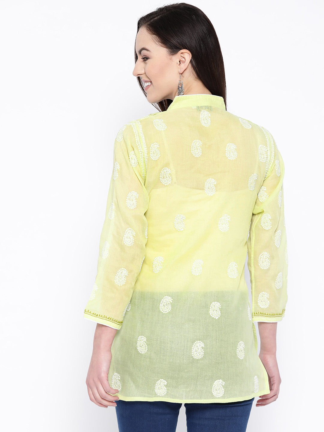 Ada Hand Embroidered Green Cotton Lucknow Chikan Top– A100229
