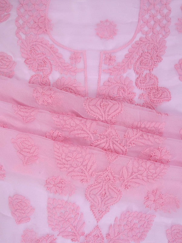 Ada Hand Embroidered Baby Pink Georgette Lucknowi Chikan Unstitched Suit Piece A211228
