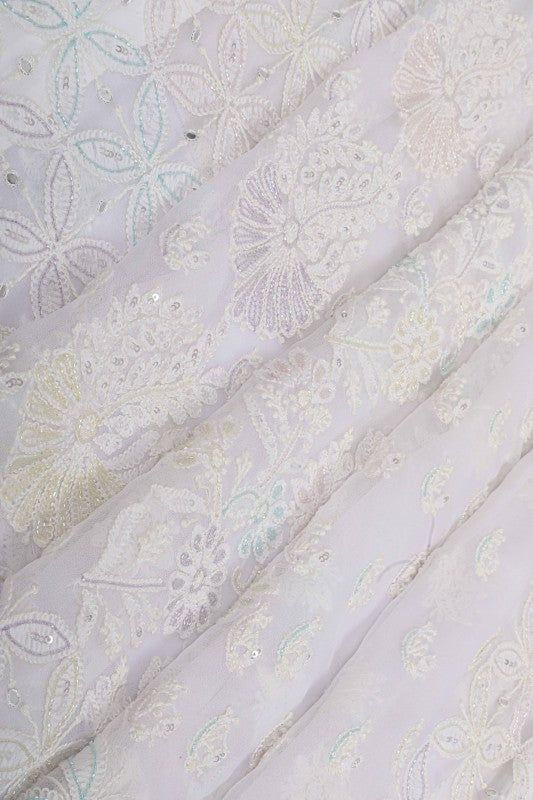Ada Hand Embroidered White Georgette Lucknowi Chikankari Saree/Blouse with Sequinned Work A260377