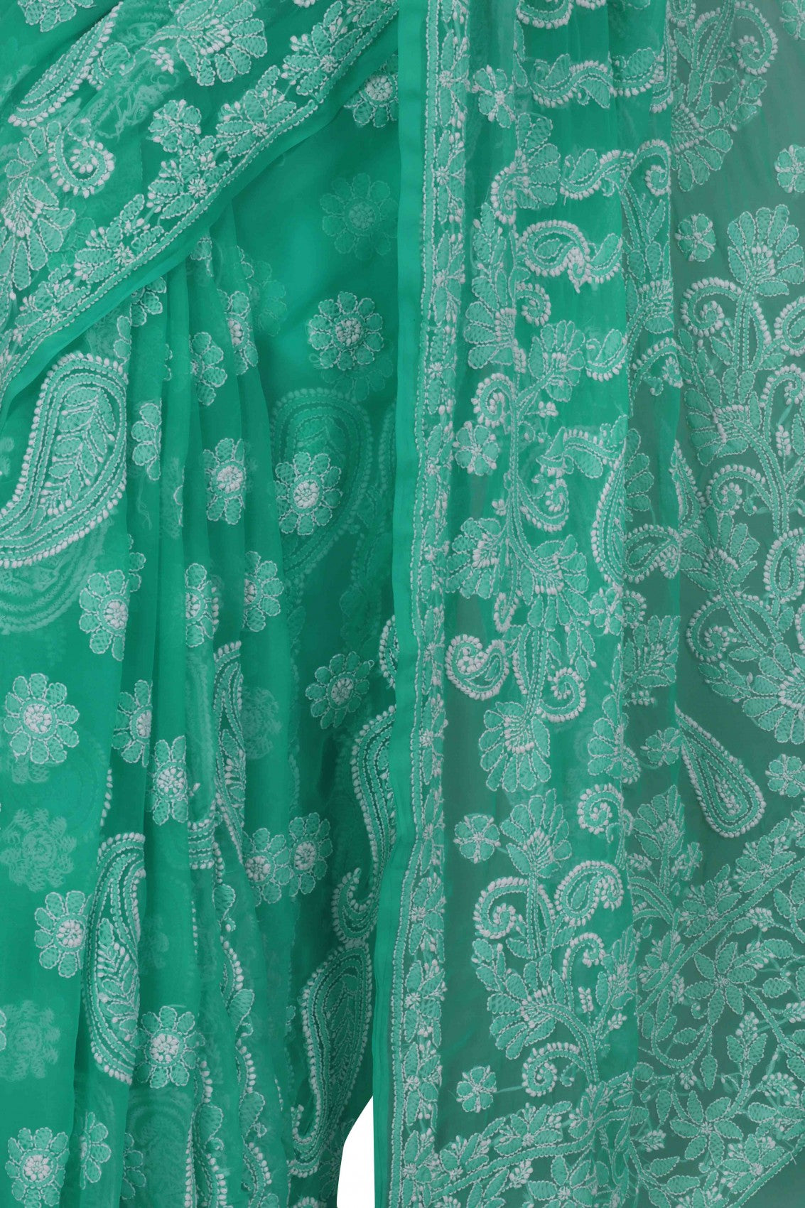 Ada Hand Embroidered Light Green Georgette Lucknowi Chikankari Saree With Blouse A569542