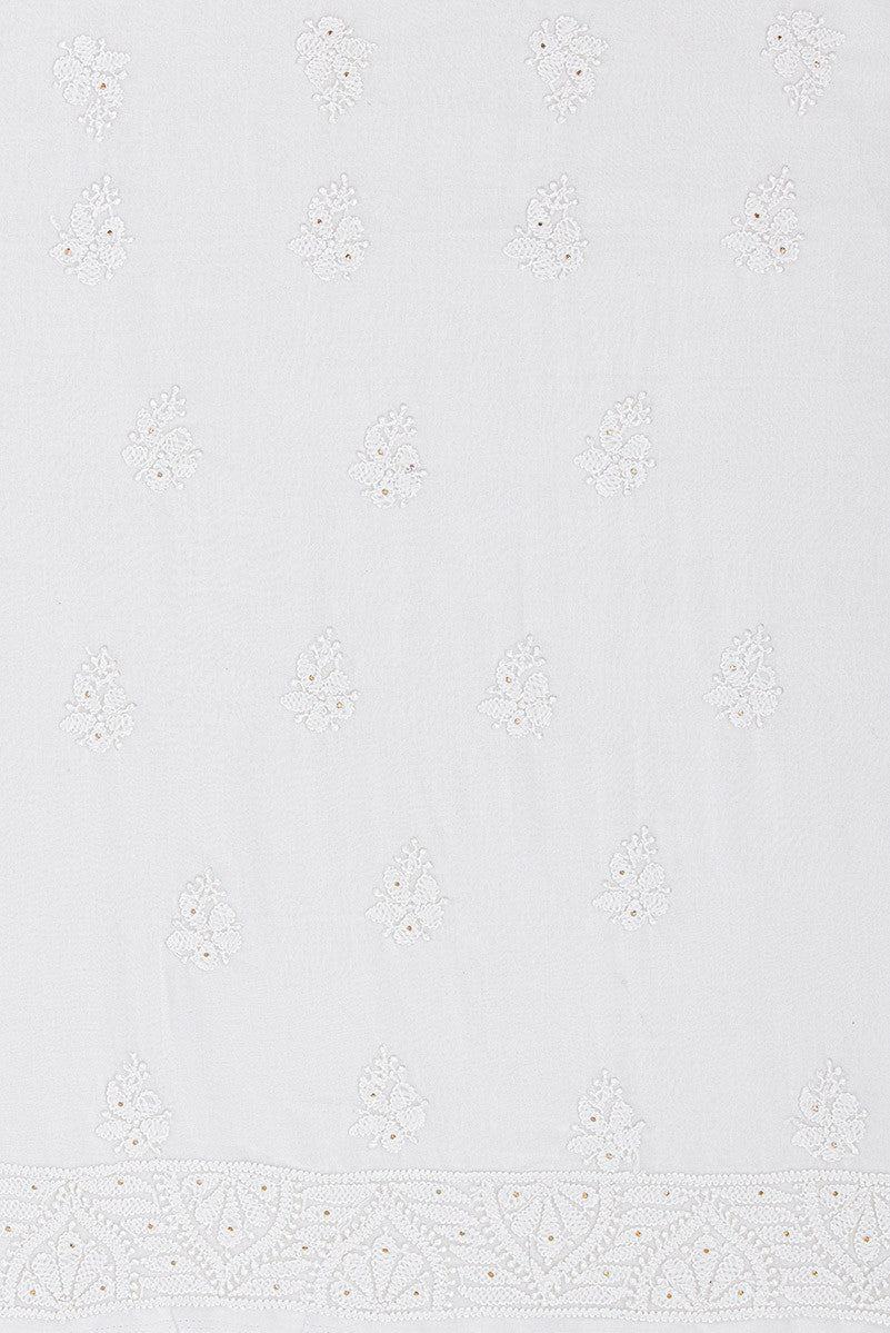 Ada Hand Embroidered White Georgette Lucknowi Chikan Unstitched Suit Piece with Muqaish Work A580885