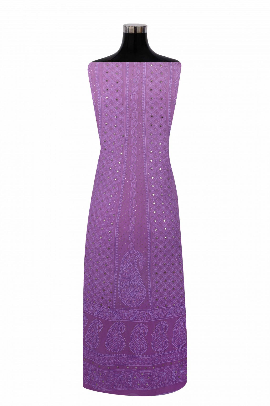Ada Hand Embroidered Purple Ombre Shade Georgette Lucknowi Chikankari Semi-Stitched Anarkali Kurta Dupatta Set With Muqaish Work 01A207573