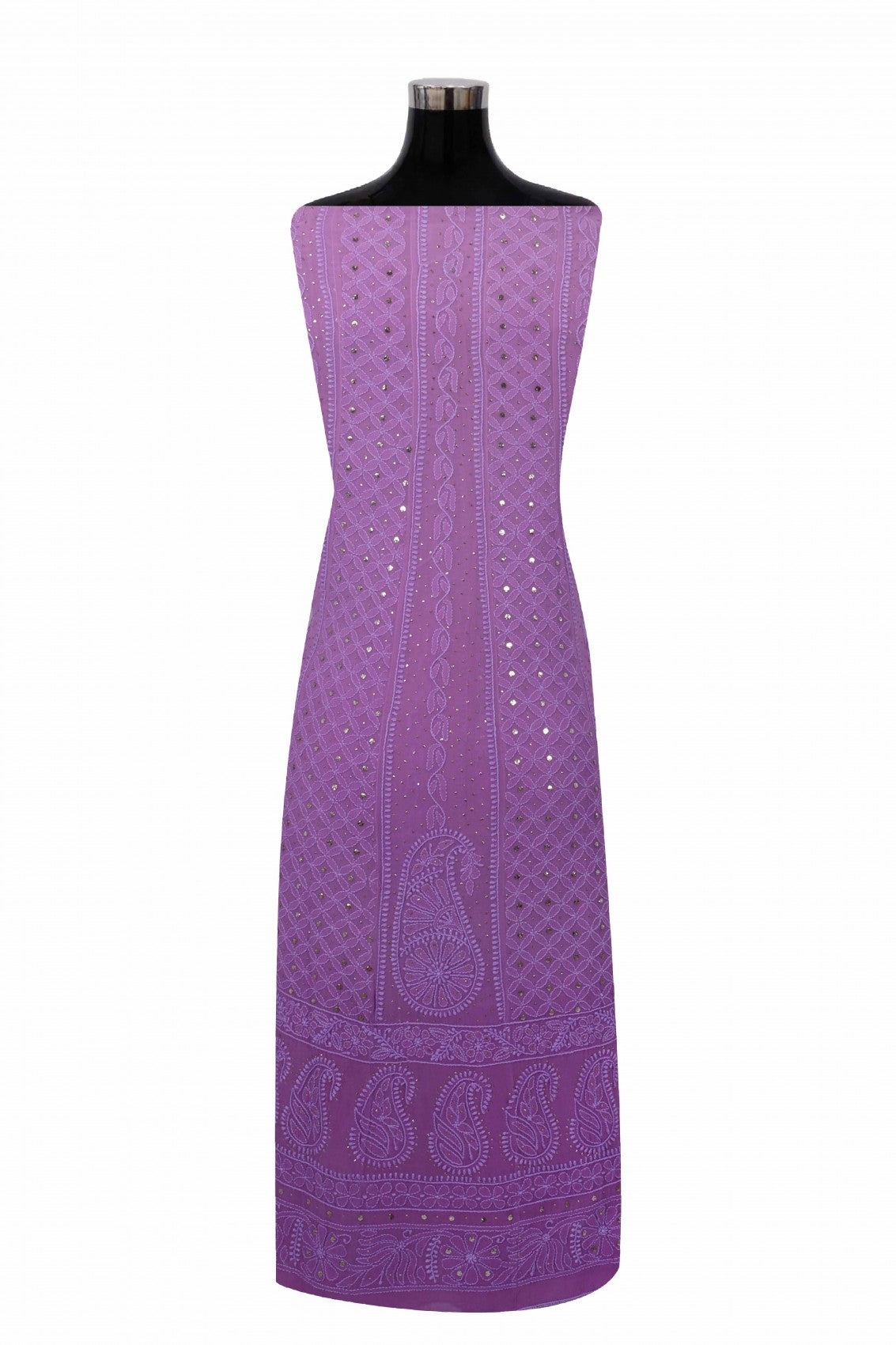 Ada Hand Embroidered Purple Ombre Shade Georgette Lucknowi Chikankari Semi-Stitched Anarkali Kurta Dupatta Set With Muqaish Work 01A207573