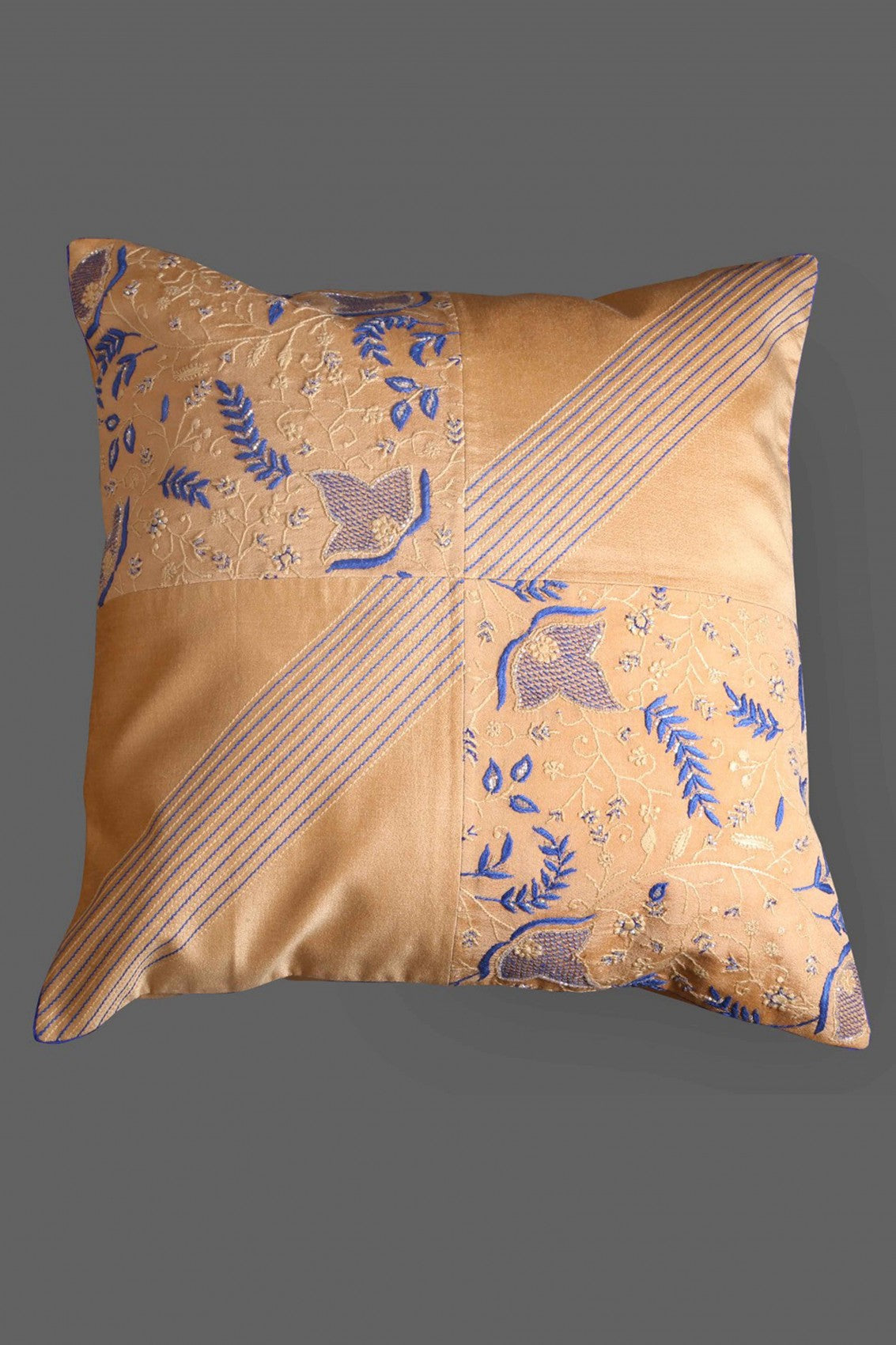 Ada Hand Embroidered Fawn Silk Lucknowi Chikankari Cushion Cover With Cutdana Work 01A139449