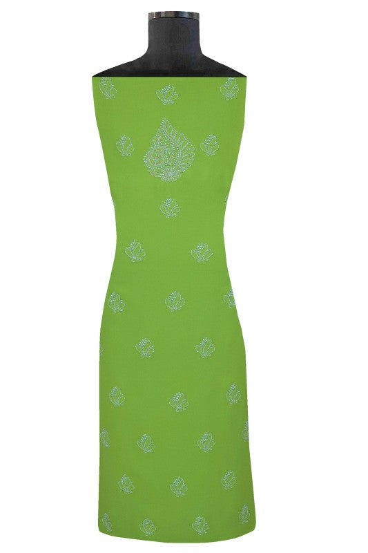 Ada Hand Embroidered Kelly Green Georgette Lucknowi Chikan Unstitched Kurta Piece with Pearl Work A579393