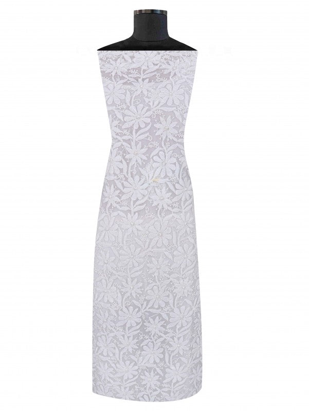 Ada Hand Embroidered White Georgette Lucknowi Chikan Unstitched Suit Piece A611802