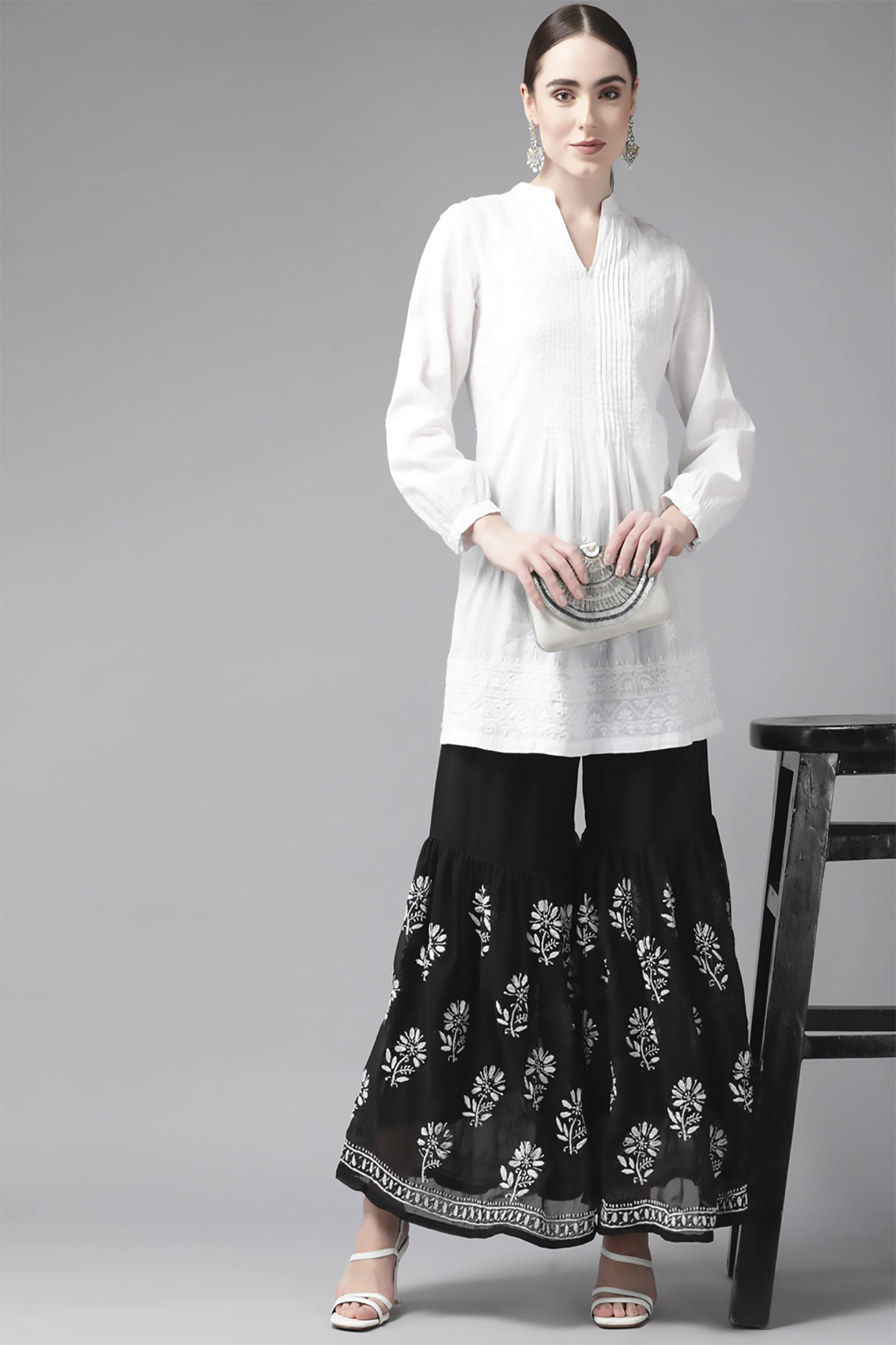 Ada Hand Embroidered Black Georgette Lucknowi Chikankari Palazzo A711160