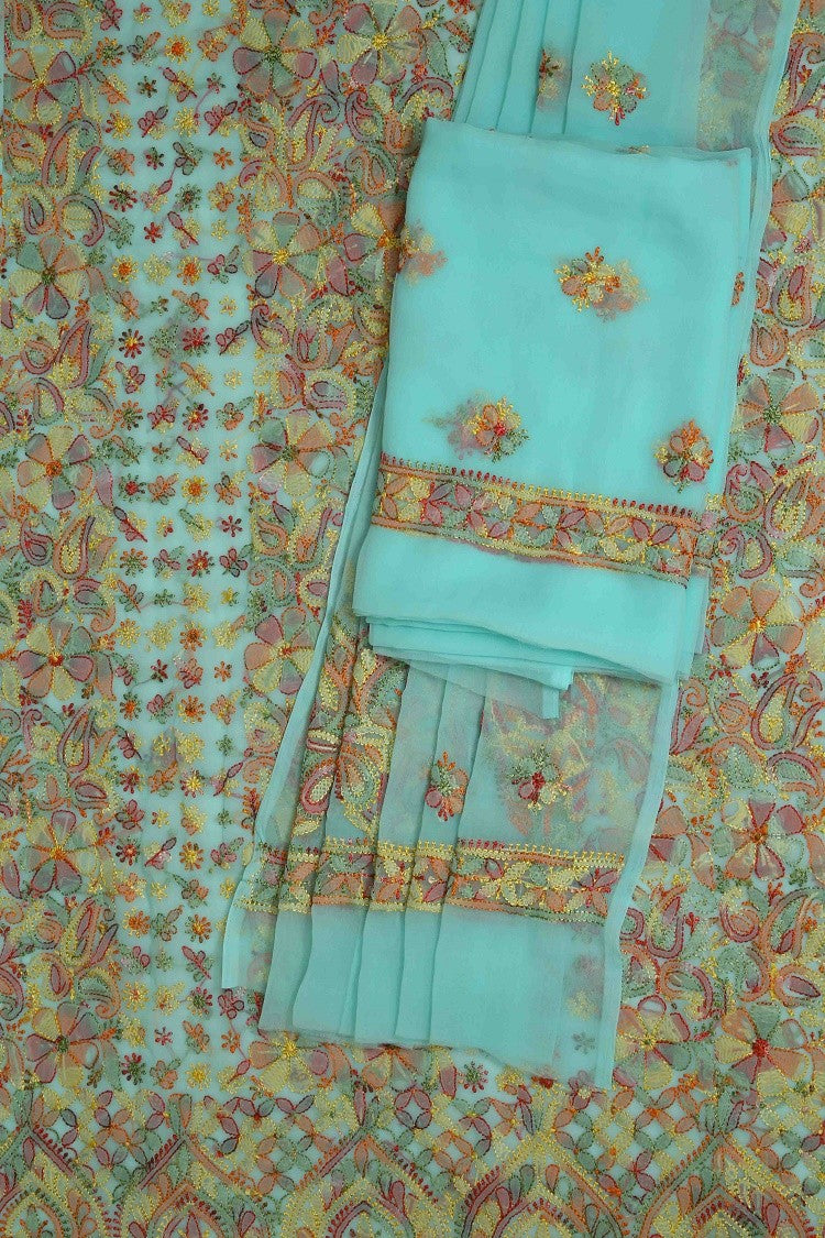 Ada Hand Embroidered Sea Green Georgette Lucknowi Chikankari Unstitched Suit Piece A211180