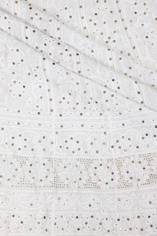 Ada Hand Embroidered White Pure Georgette Lucknowi Chikankari Semi-stitched Anarkali Kurta Dupatta Set with Muqaish Work A534054