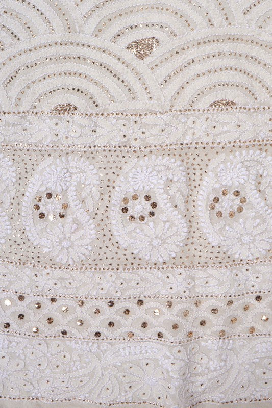 Ada Hand Embroidered White Pure Georgette Lucknowi Chikankari Lehenga Set With Muqaish Work 01A118622