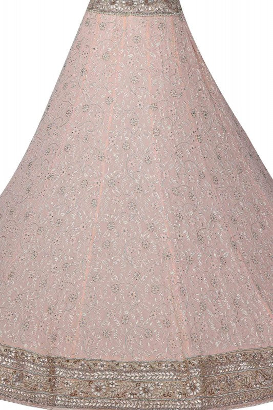 Ada Hand Embroidered Cameo Pink/Cream Pure Georgette Lucknowi Chikankari Lehenga Set With Gota patti Work– A574997