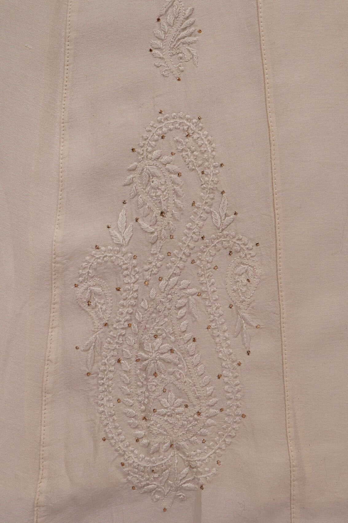 Ada Hand Embroidered Cream Chanderi Lucknowi Chikankari Unstitched Kurta Piece With Muqaish Work A601073