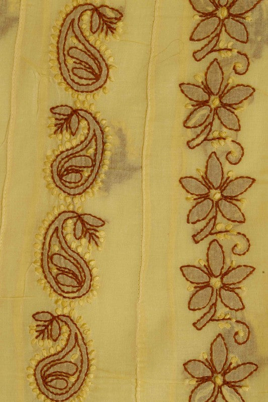 Ada Hand Embroidered Yellow Cotton Lucknowi Chikan Unstitched Suit Piece –A592874