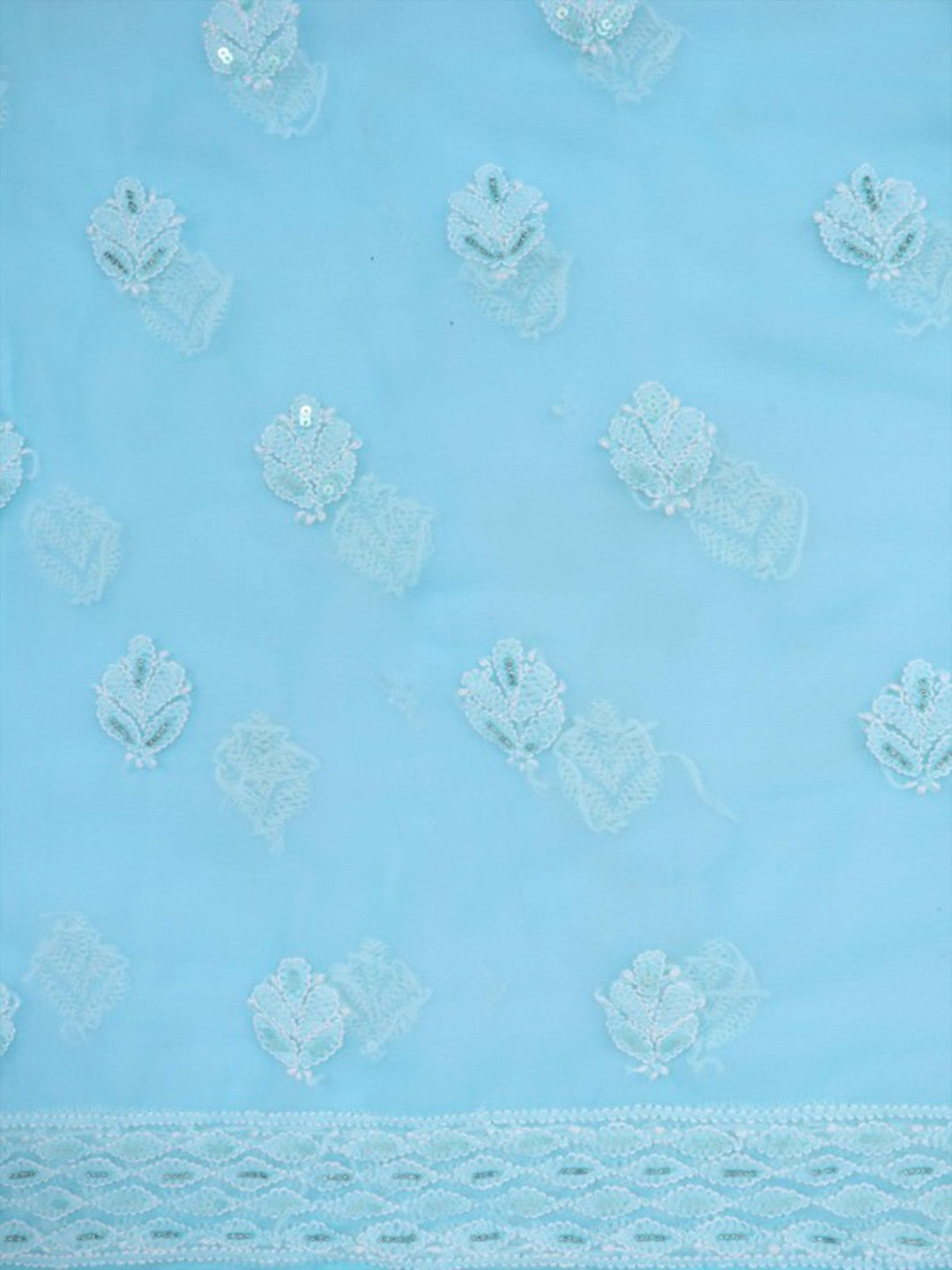 Ada Hand Embroidered Pastel Blue Georgette Lucknowi Chikankari Unstitched Suit Piece With Pearl Work 01A172899