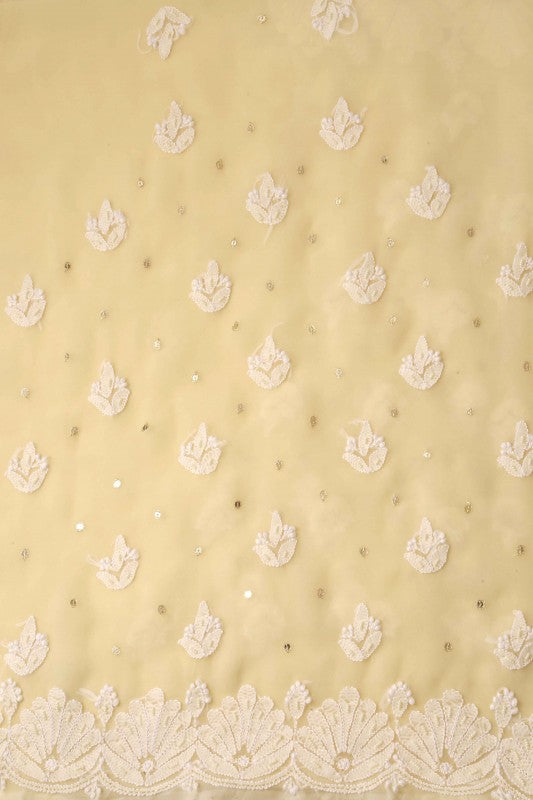 Ada Hand Embroidered Fawn Georgette Lucknowi Chikan Unstitched Suit Piece with Pearl & Sequinned Work A620849