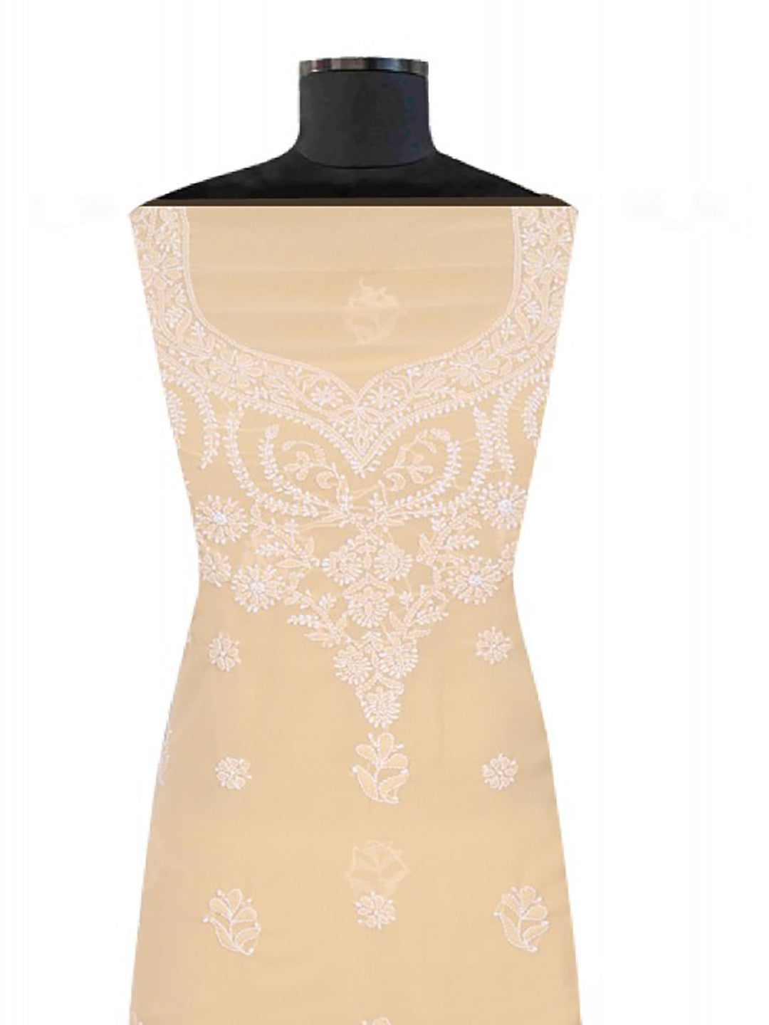 Ada Hand Embroidered Fawn Georgette Lucknowi Chikan Unstitched Suit Piece A327137