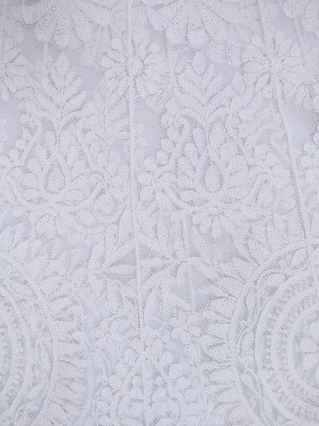 Ada Hand Embroidered White Net Lucknowi Chikankari Semi-stitched Anarkali Kurta Dupatta Set 01A167418