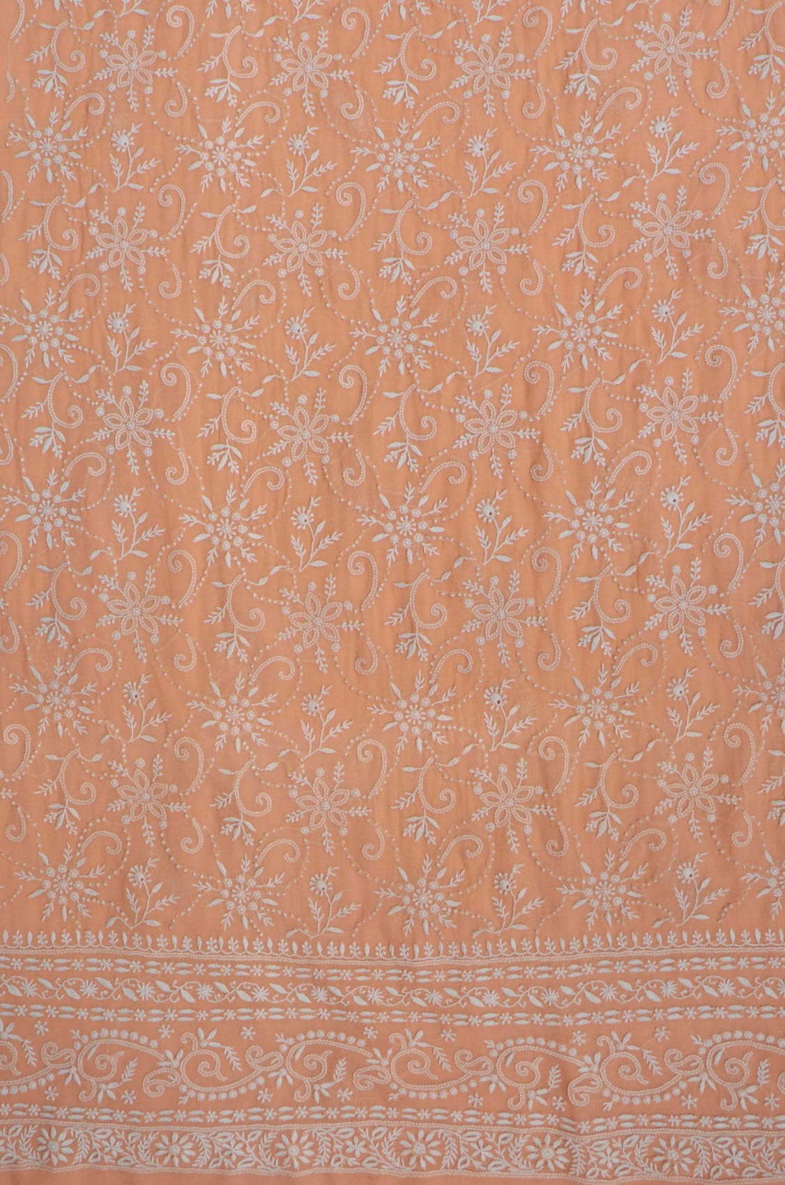 Ada Hand Embroidered Peach Pure Georgette Lucknowi Chikankari Unstitched Kurta Dupatta Set A460730