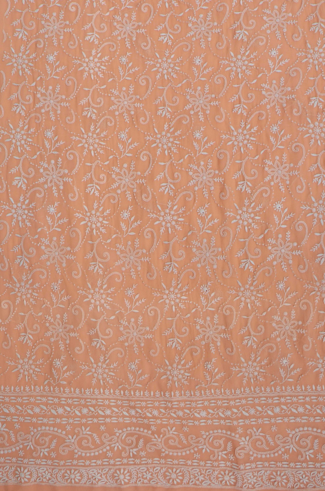 Ada Hand Embroidered Peach Pure Georgette Lucknowi Chikankari Unstitched Kurta Dupatta Set A460730