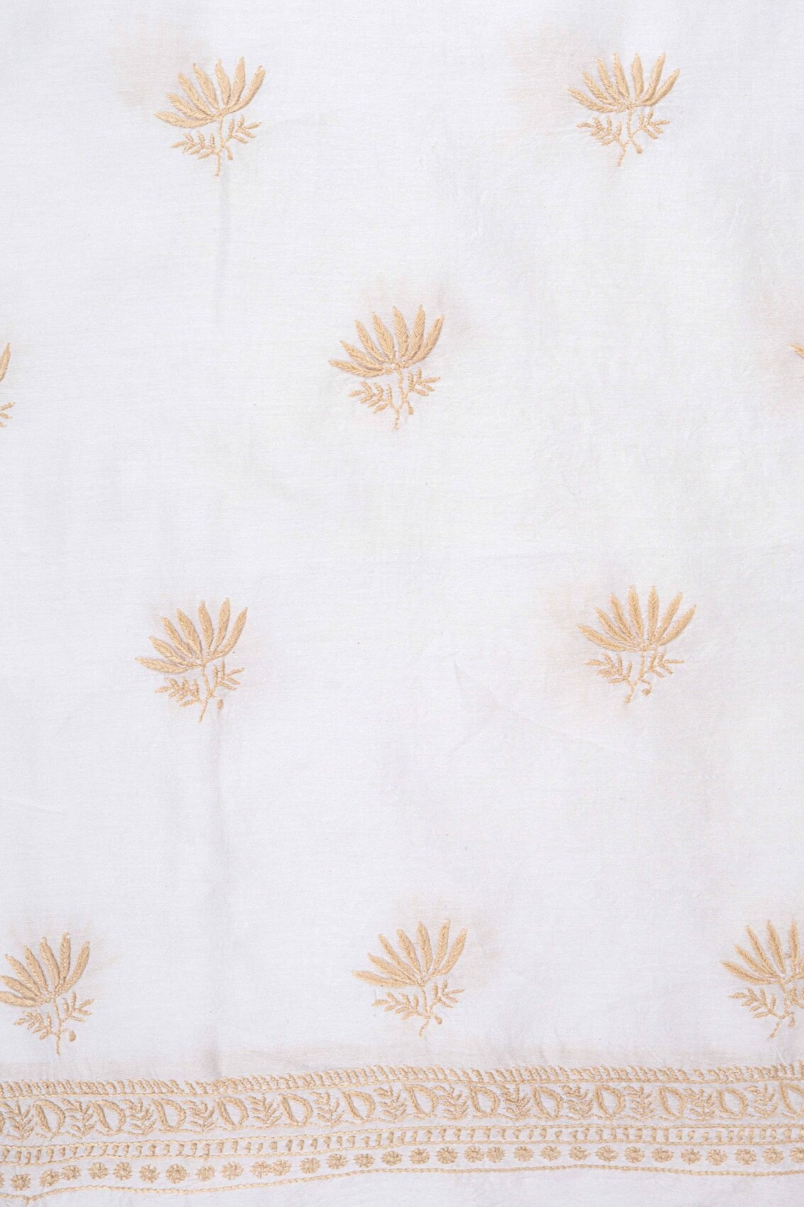 Ada Hand Embroidered Cream Chanderi Lucknowi Chikankari Unstitched Kurta Dupatta Set 01A130056