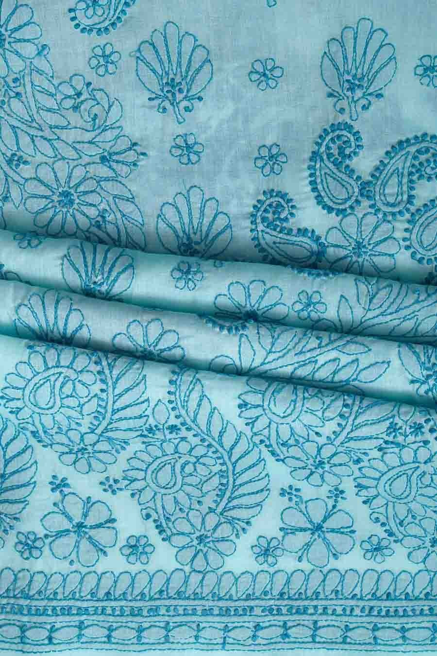Ada Hand Embroidered Light Blue Cotton Lucknowi Chikan Unstitched Suit Piece A211121