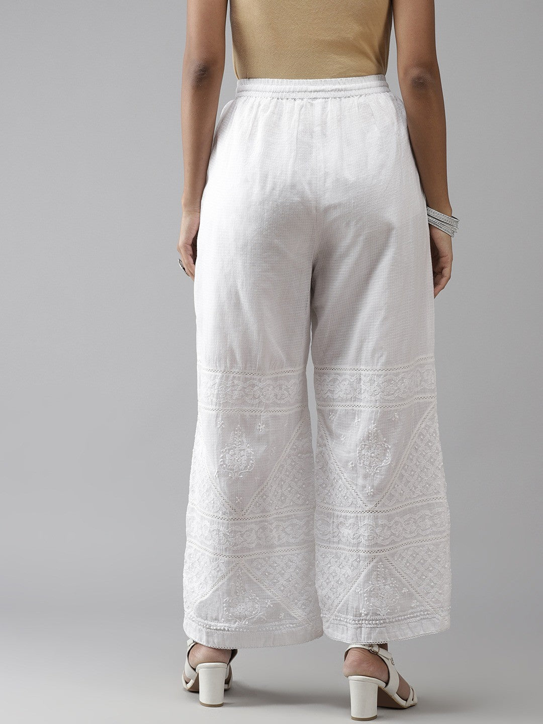 Ada Hand Embroidered White Kota Lucknow Chikan Palazzo A711144