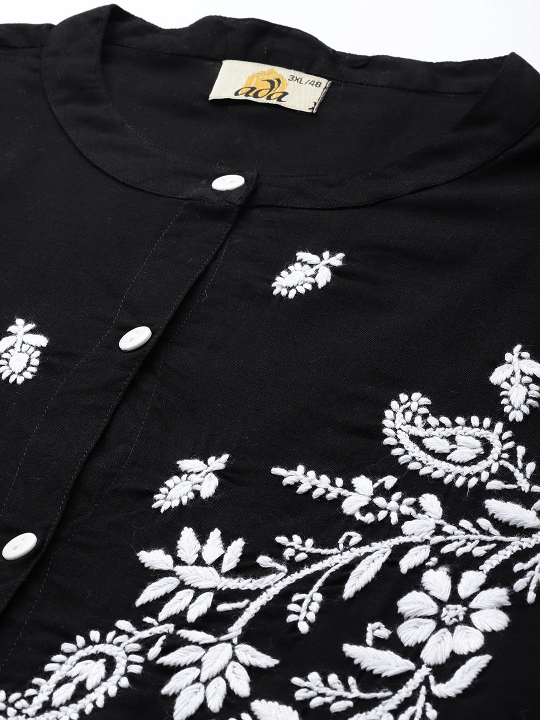 Ada Hand Embroidered Black Cotton Lucknowi Chikankari Short Kurti A911222