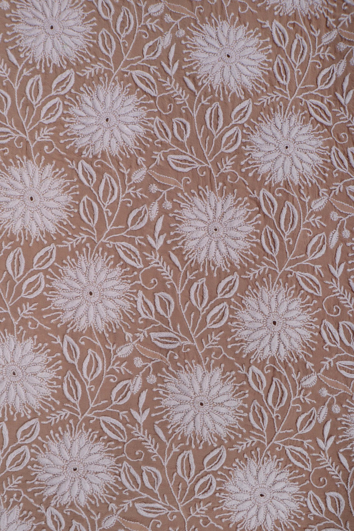 Ada Hand Embroidered Fawn Pure Georgette Lucknowi Chikankari Unstitched Kurta Dupatta Set A198254
