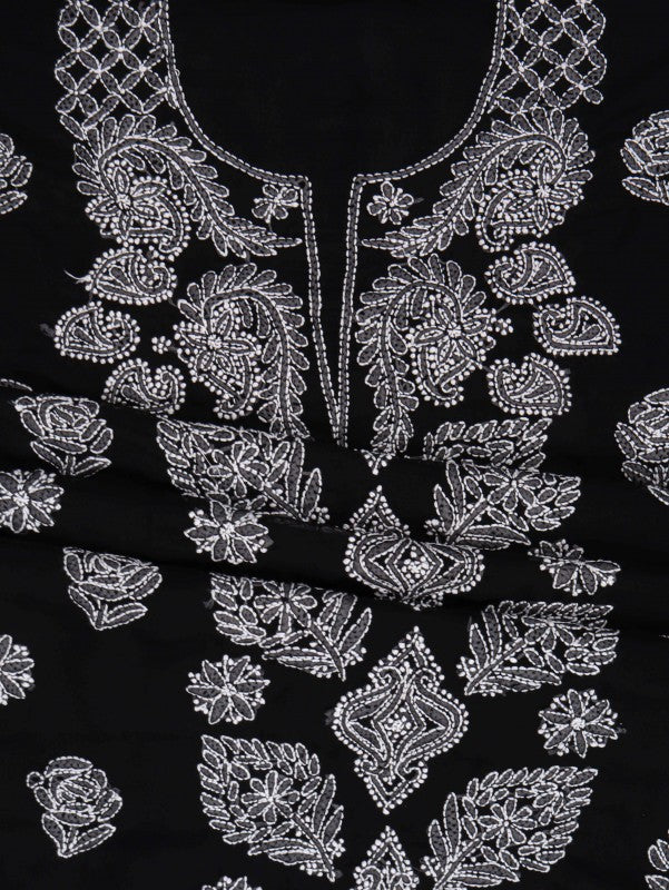 Ada Hand Embroidered Black Georgette Lucknowi Chikan Unstitched Suit Piece A211226