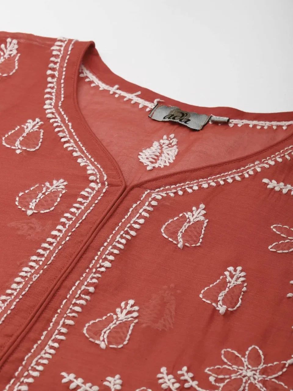 Ada Hand Embroidered Maroon Chanderi Lucknow ChikanKari Straight Kurta A411374
