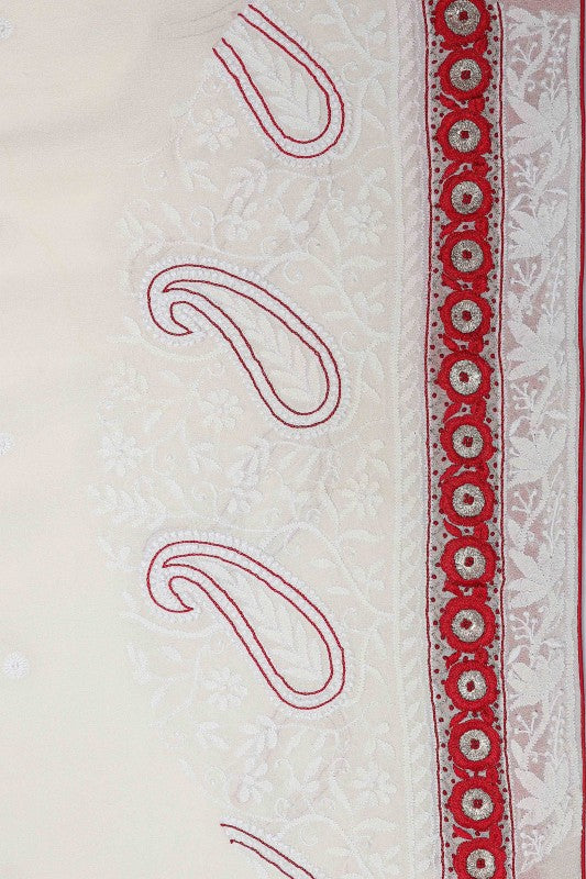 Ada Hand Embroidered Blossom White Pure Georgette Lucknowi Chikankari Saree- A72779