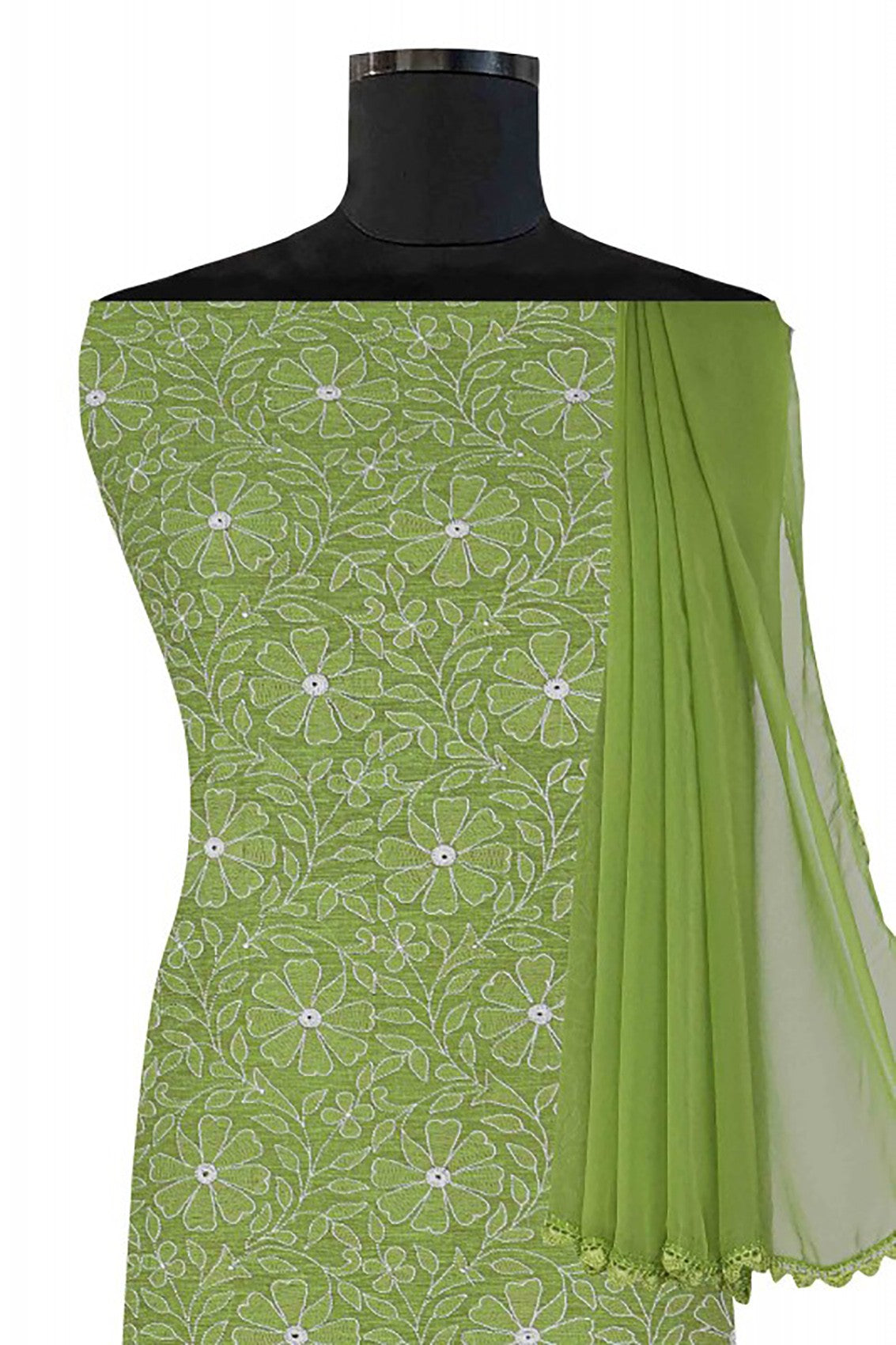 Ada Hand Embroidered Green Khadi Lucknowi Chikankari Unstitched Suit Piece A512713