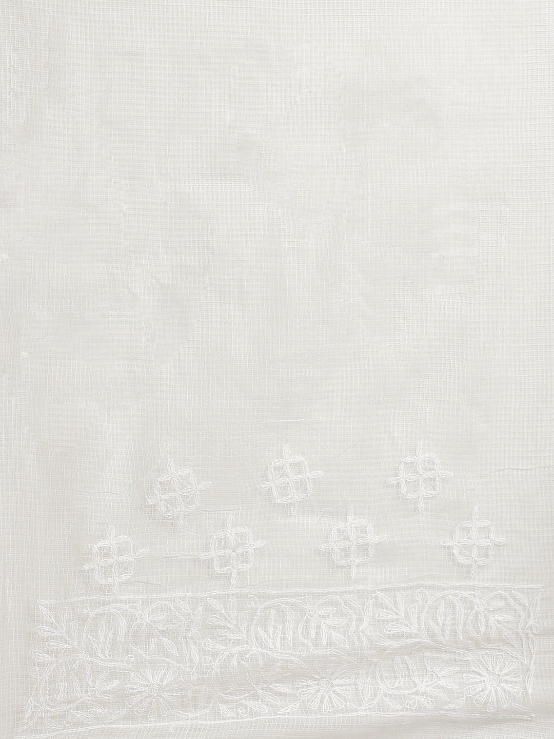 Ada Hand Embroidered White Kota Lucknow Chikan Saree With Blouse- A311117