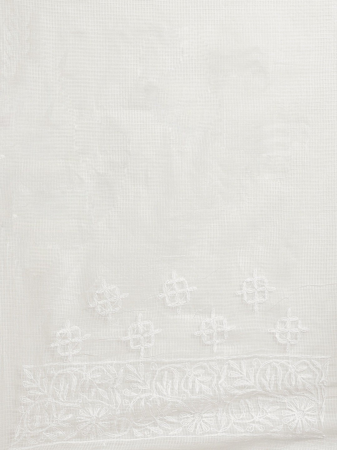 Ada Hand Embroidered White Kota Lucknow Chikan Saree With Blouse- A311117