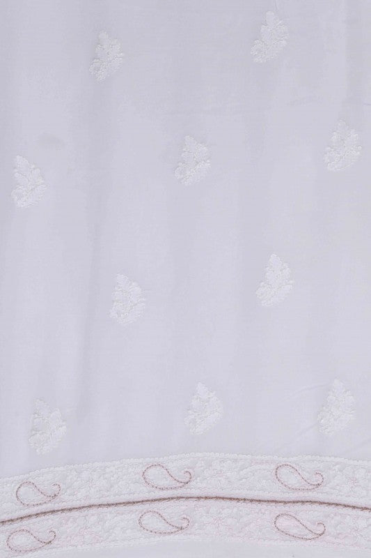 Ada Hand Embroidered White Georgette Chikan Unstitched Kurta with Pearl Work A511716