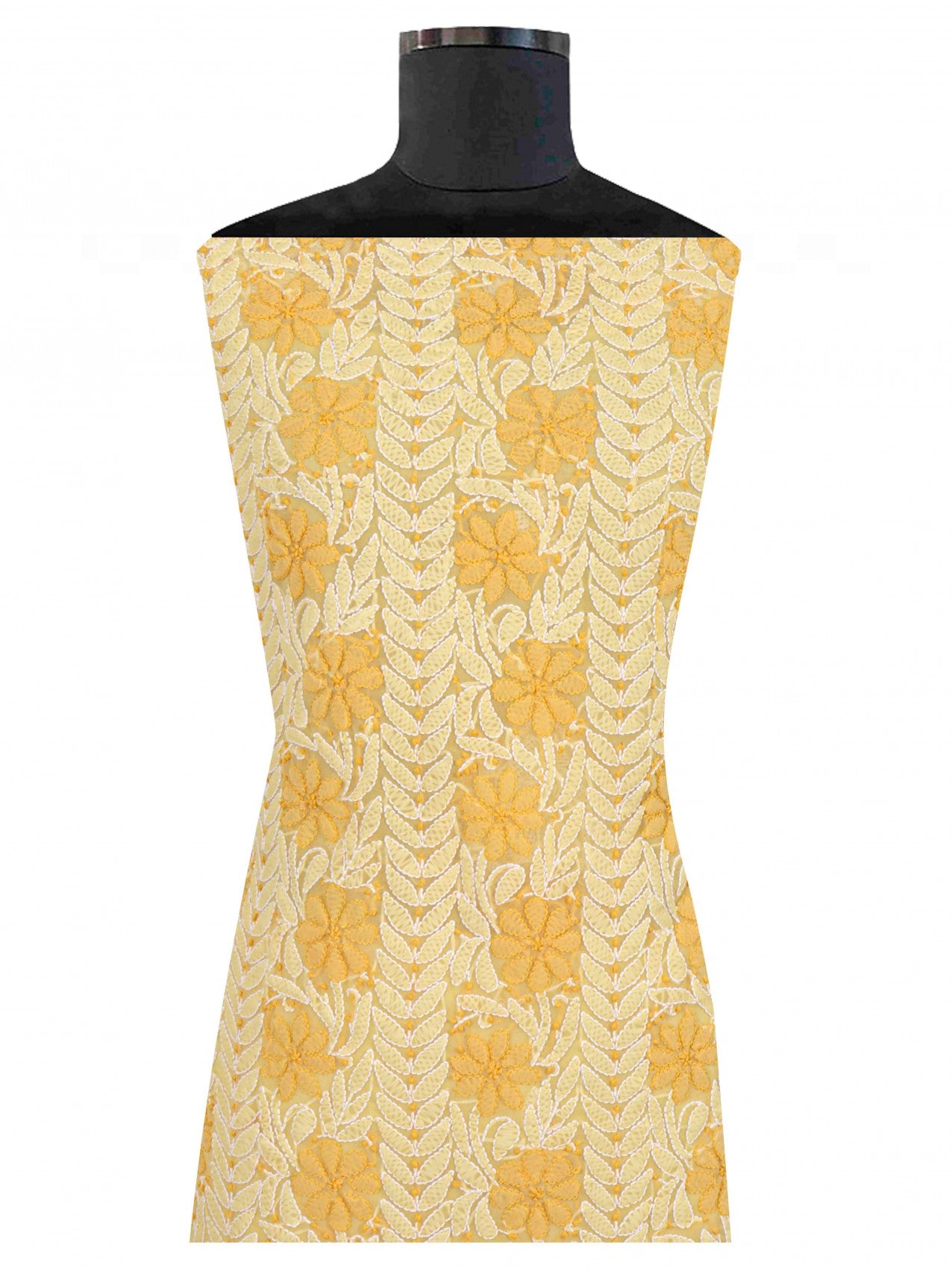Ada Hand Embroidered Yellow Georgette Lucknowi Chikankari Unstitched Suit Piece With Parsi Work 01A196707